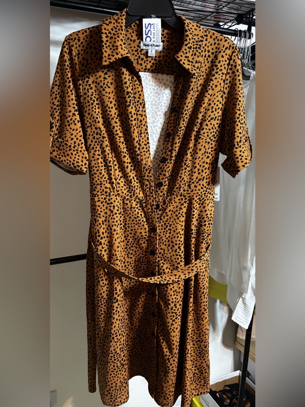 Shelby & Palmer Button-Front Brown Leopard Print Shirt Dress